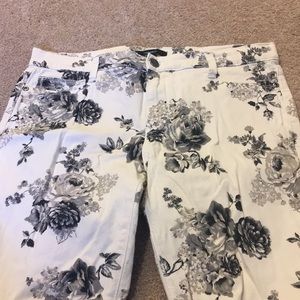 Floral print jeans